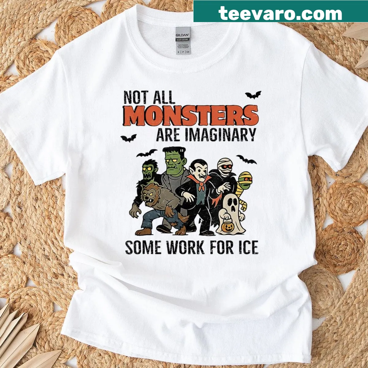 Halloween T-shirt with 'Not All Monsters Are Imaginary' text — on a men's t-shirt