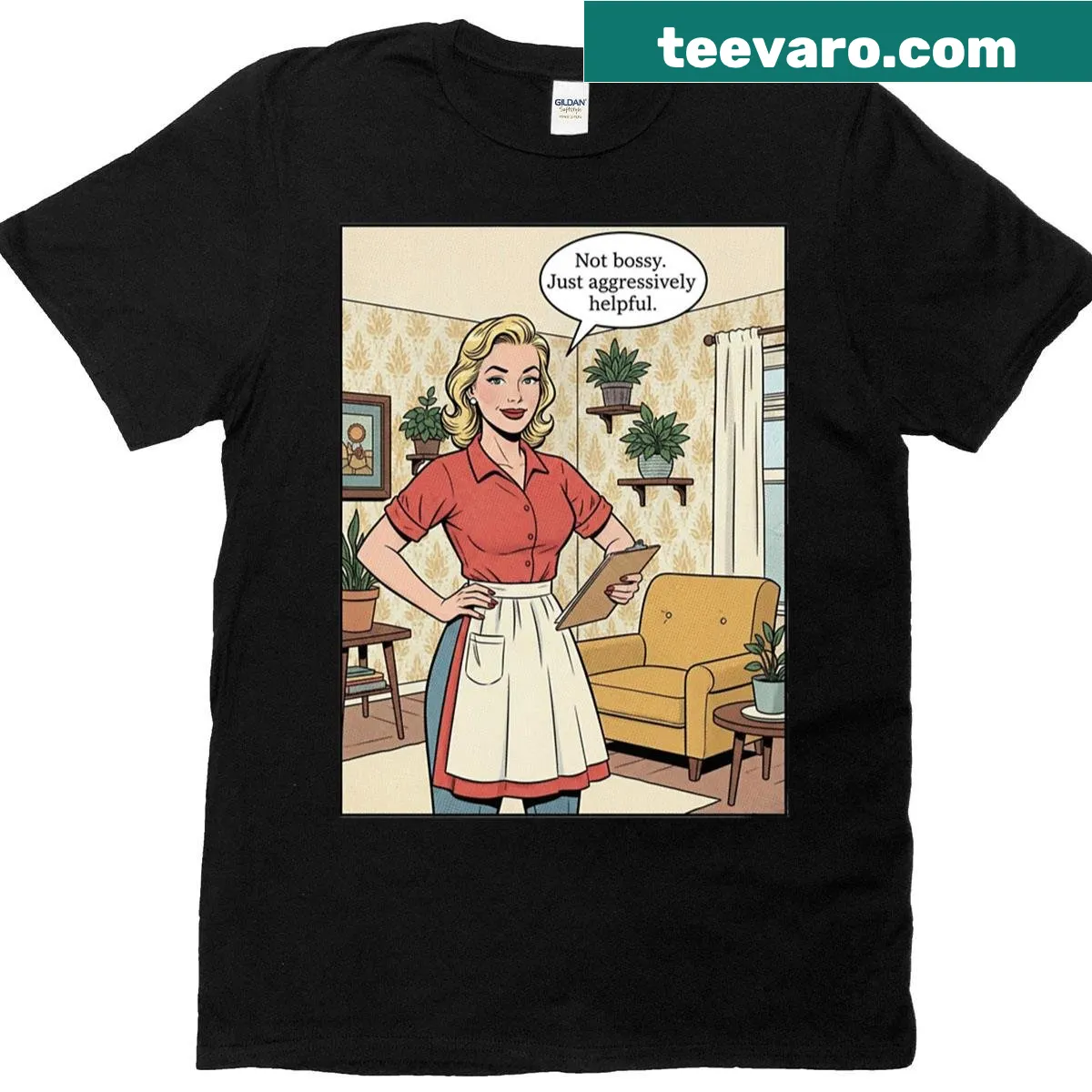 T-shirt with the phrase 'Not Bossy Just Aggressively Helpful' — on a men's t-shirt