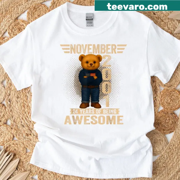 T-shirt featuring a cute teddy bear for a 24th birthday