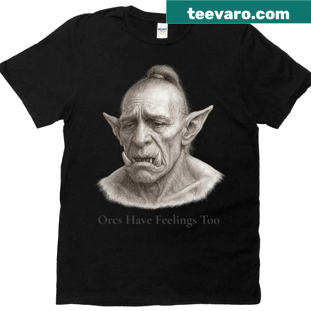 Illustrated orc with a gentle smile, promoting emotional depth. — on a men's t-shirt