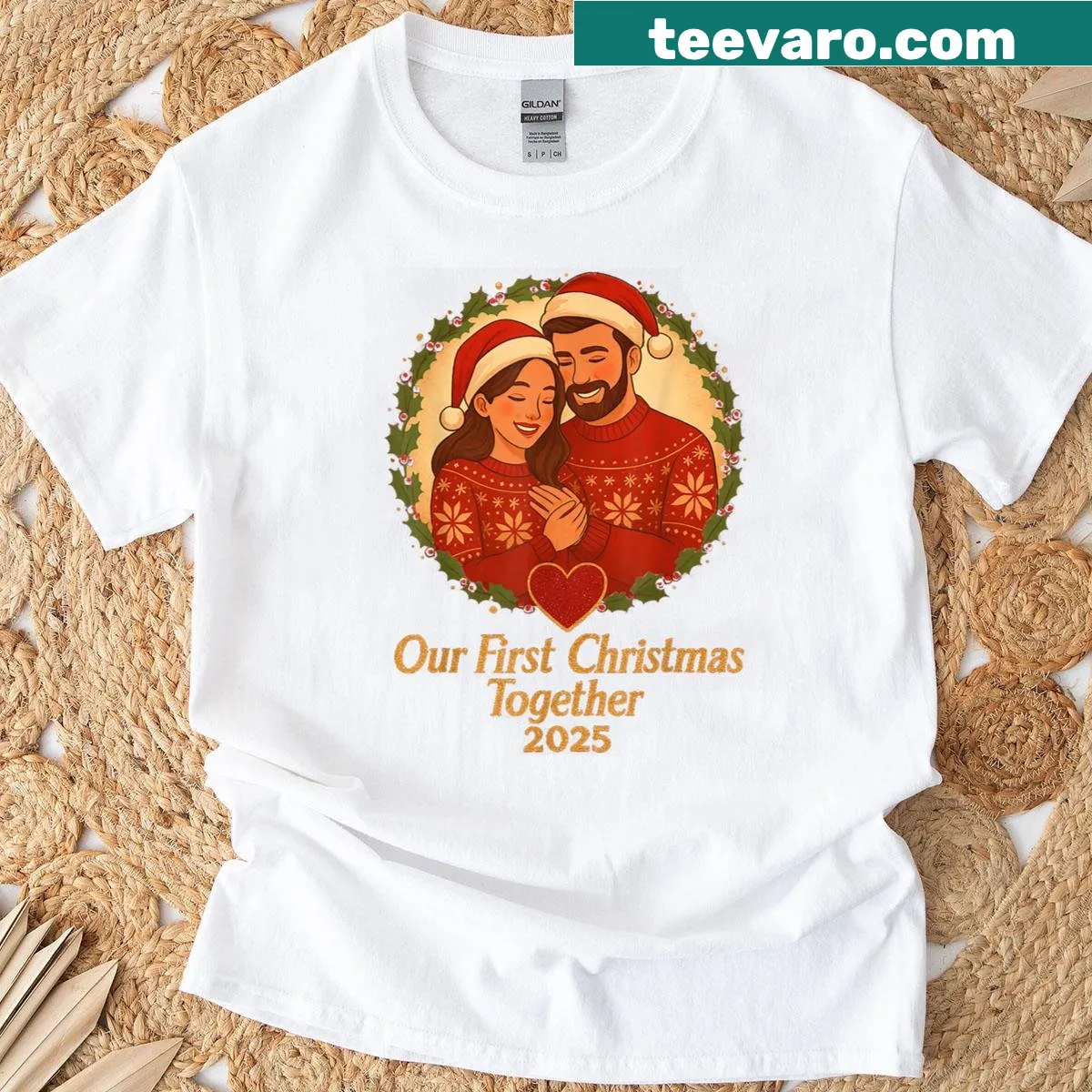 Matching couple shirt for first Christmas 2025 with sentimental graphic. — on a men's t-shirt