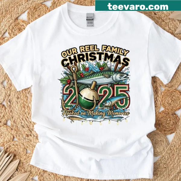 Funny fishing themed Christmas T-shirt with text