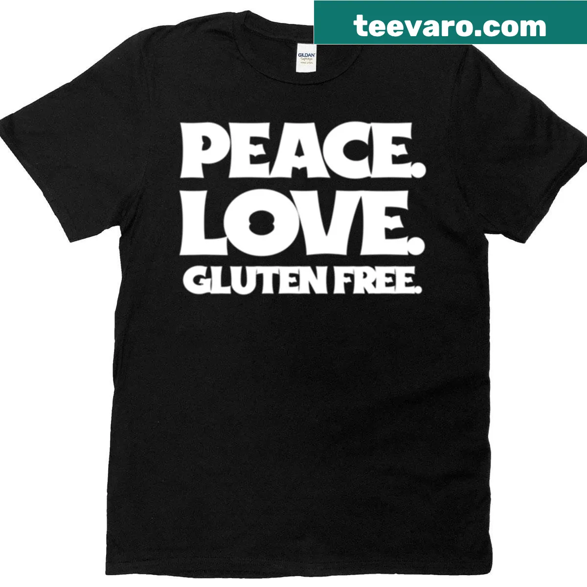 Text design reading 'Peace Love Gluten Free' for celiac support — on a men's t-shirt
