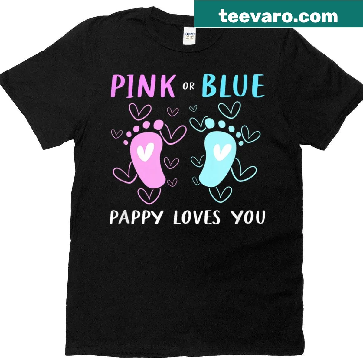 Sentimental grandpa t-shirt for gender reveal with pink and blue graphics. — on a men's t-shirt