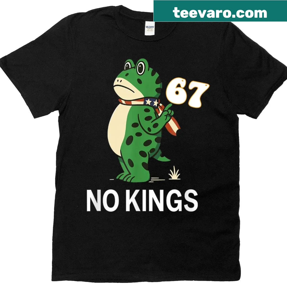 Frog graphic with 'No Kings' text on protest-themed T-shirt — on a men's t-shirt