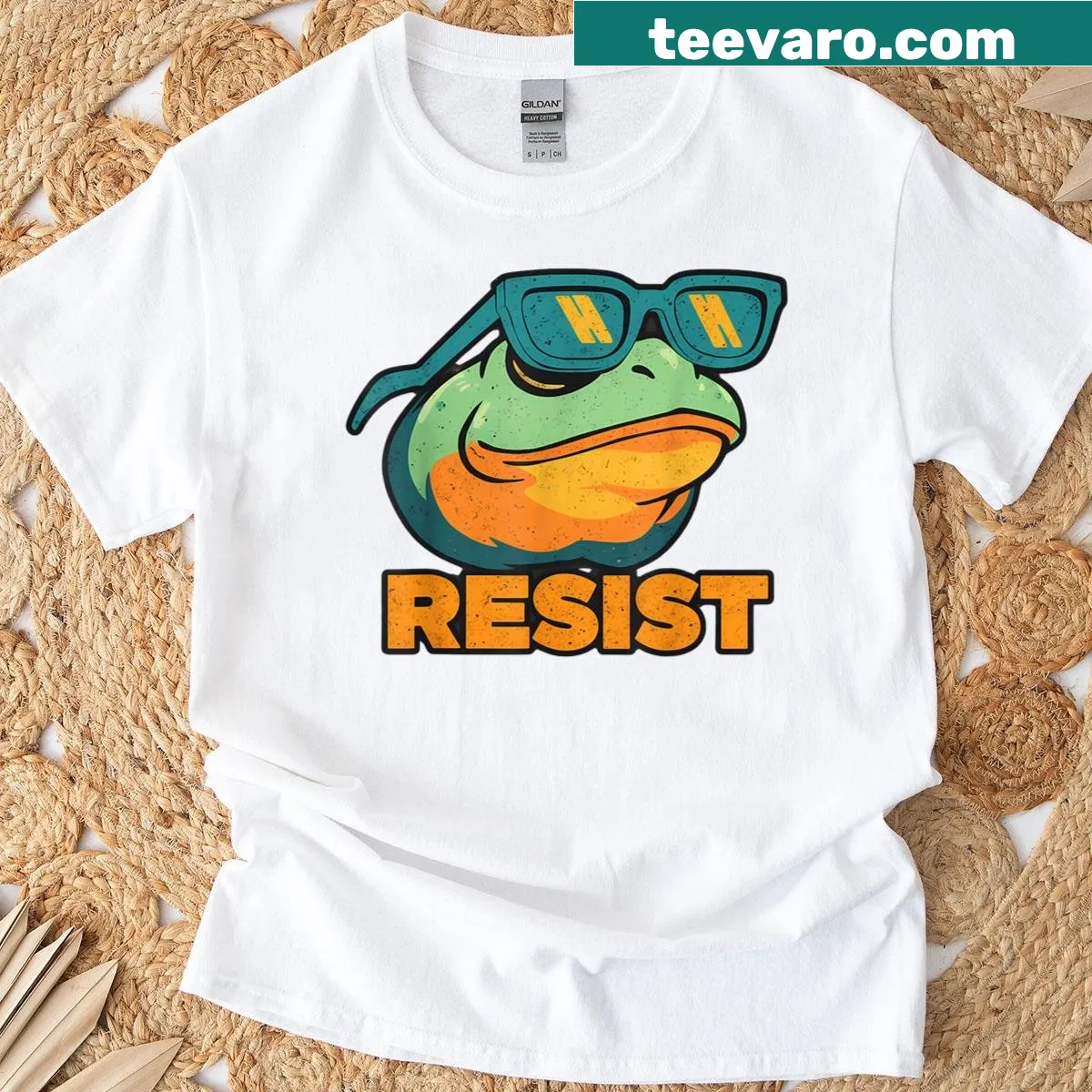 Vintage-style t-shirt with cartoon frogs protesting in Portland — on a men's t-shirt