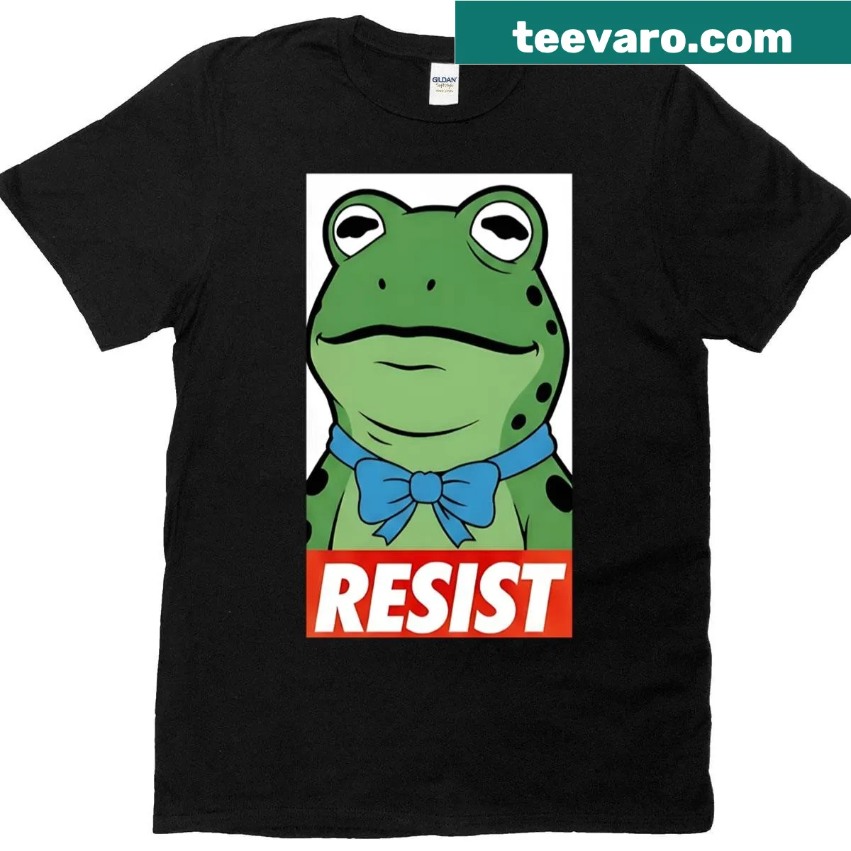 Funny t-shirt with a cartoon frog graphic and a humorous message — on a men's t-shirt