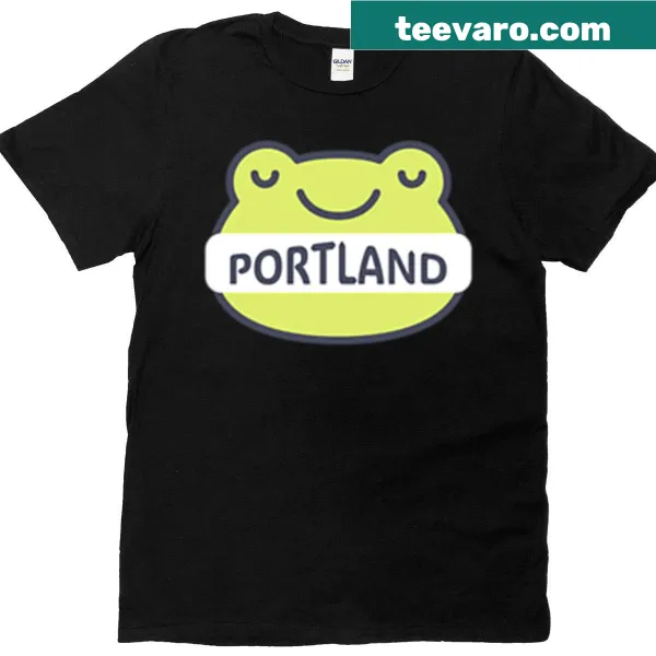 Sticker-style frog illustration on a T-shirt