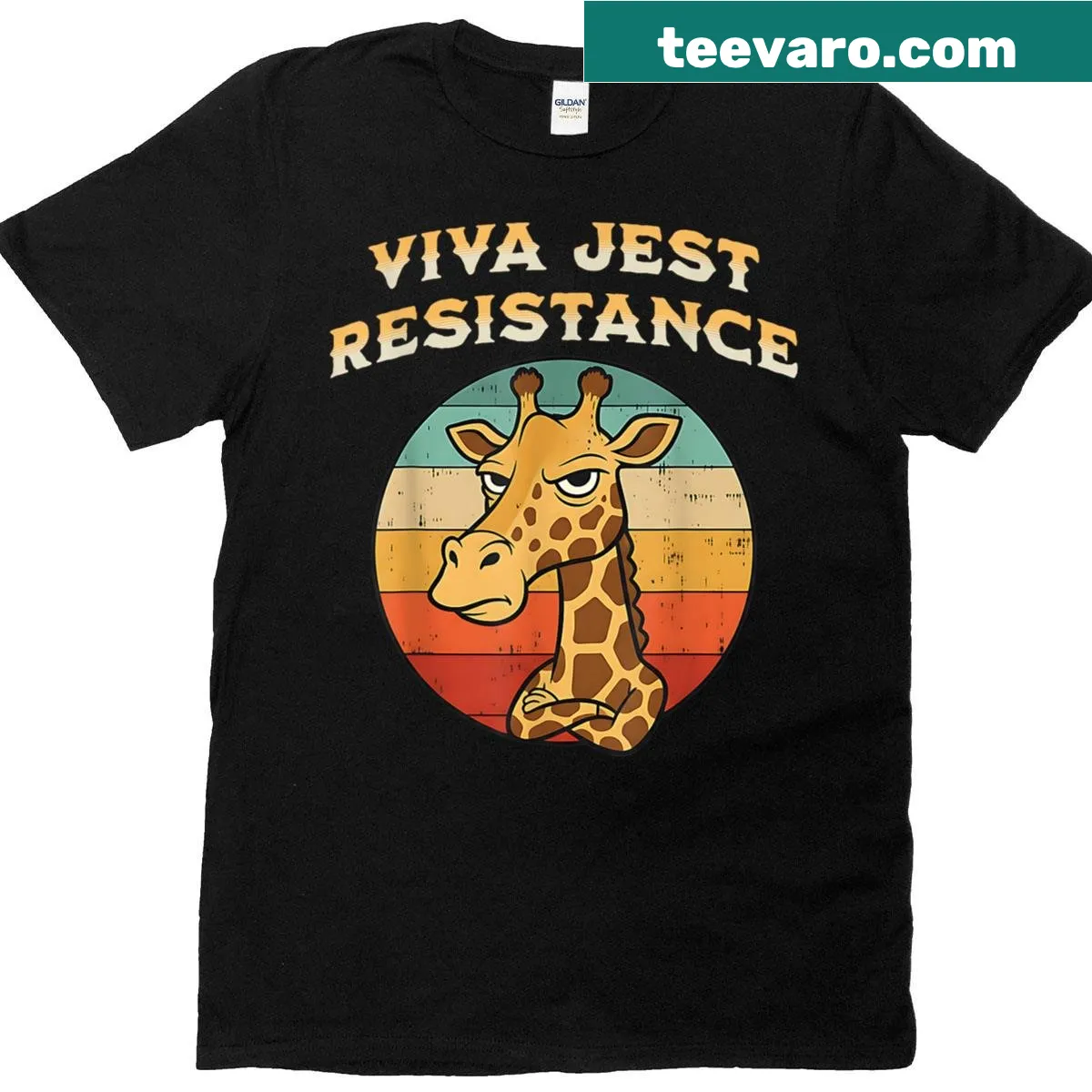 Humorous t-shirt featuring a cartoon giraffe with a funny message — on a men's t-shirt
