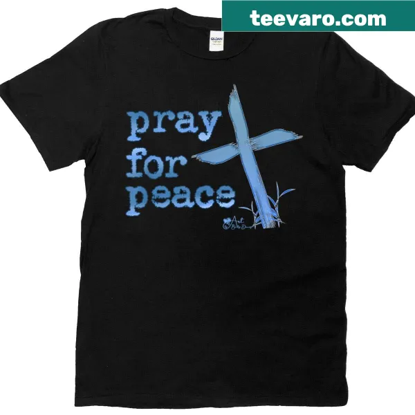 Cross graphic with 'Pray For Peace' text on T-shirt