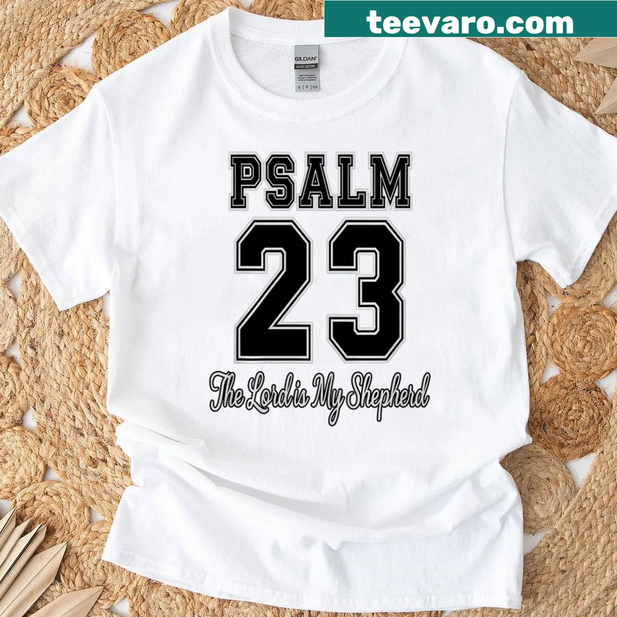 Typography featuring Psalm 23 verse on t-shirt — on a men's t-shirt