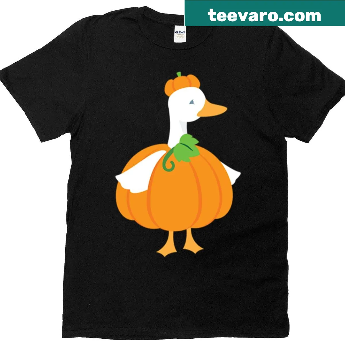 Cartoon pumpkin goose design on an autumn Halloween t-shirt — on a men's t-shirt