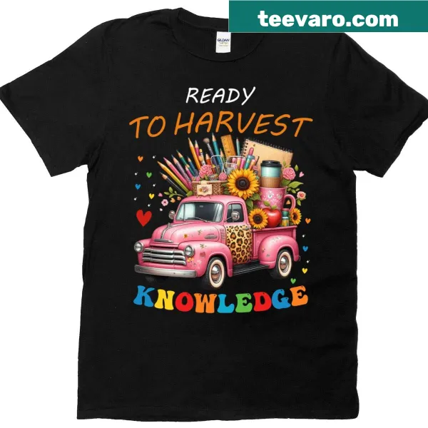 Vintage-style teacher shirt with farming and knowledge symbols