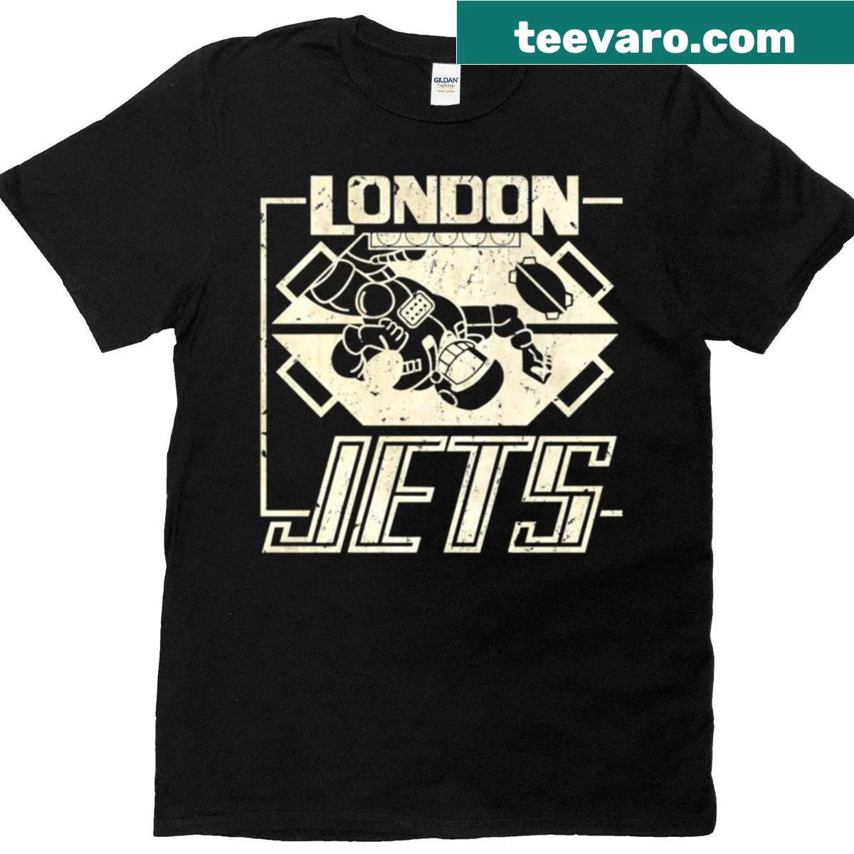 Vintage-style graphic of Red Dwarf London Jets on T-shirt — on a men's t-shirt