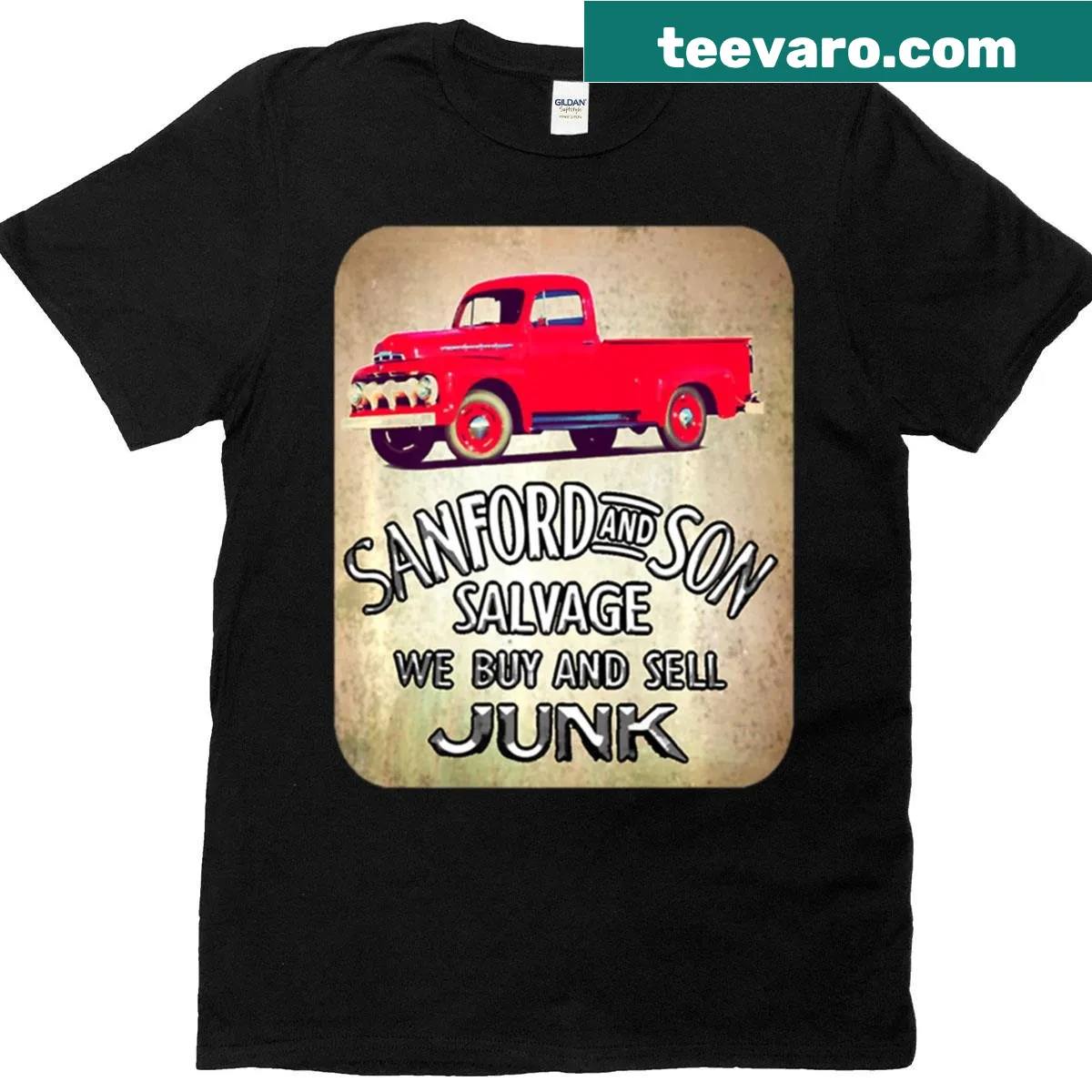 T-shirt featuring an illustration of a nostalgic red truck — on a men's t-shirt