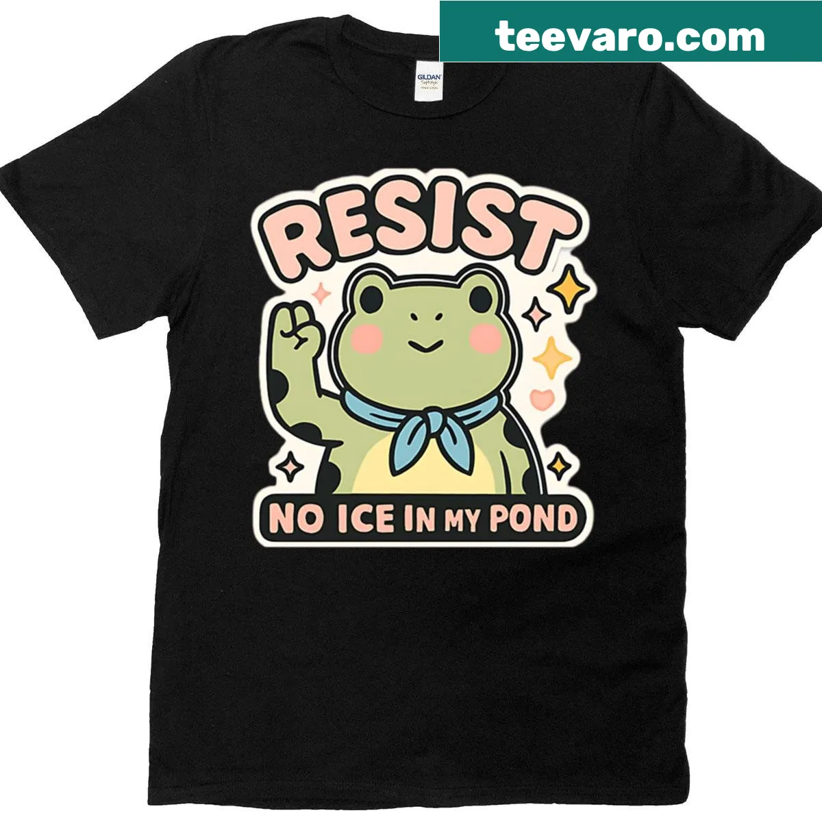 Cute frog graphic on oversized t-shirt promoting climate awareness — on a men's t-shirt