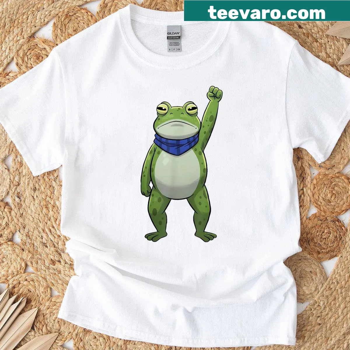 Illustrated frogs on a protest t-shirt promoting resistance — on a men's t-shirt