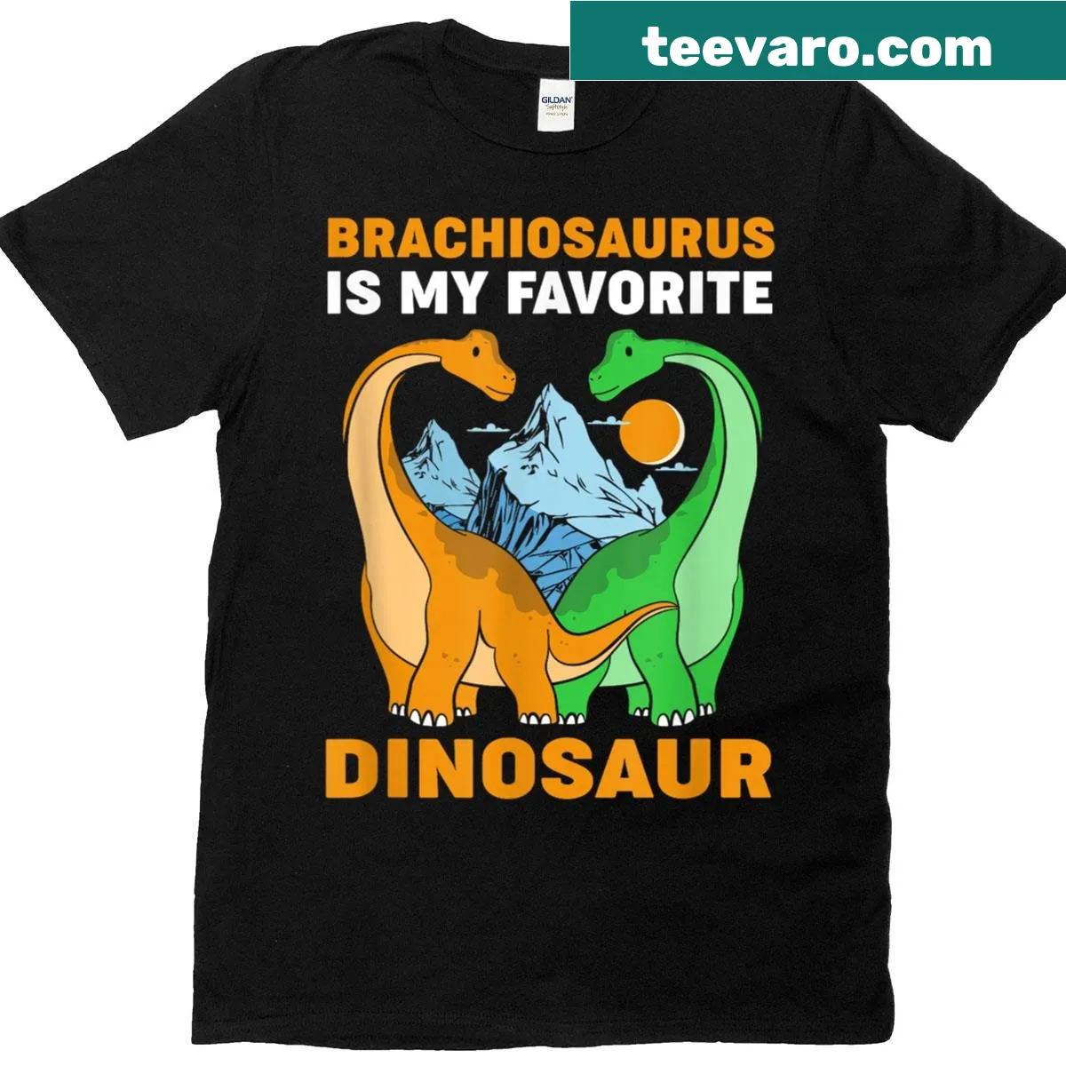 Retro illustration of Brachiosaurus with text on T-shirt — on a men's t-shirt