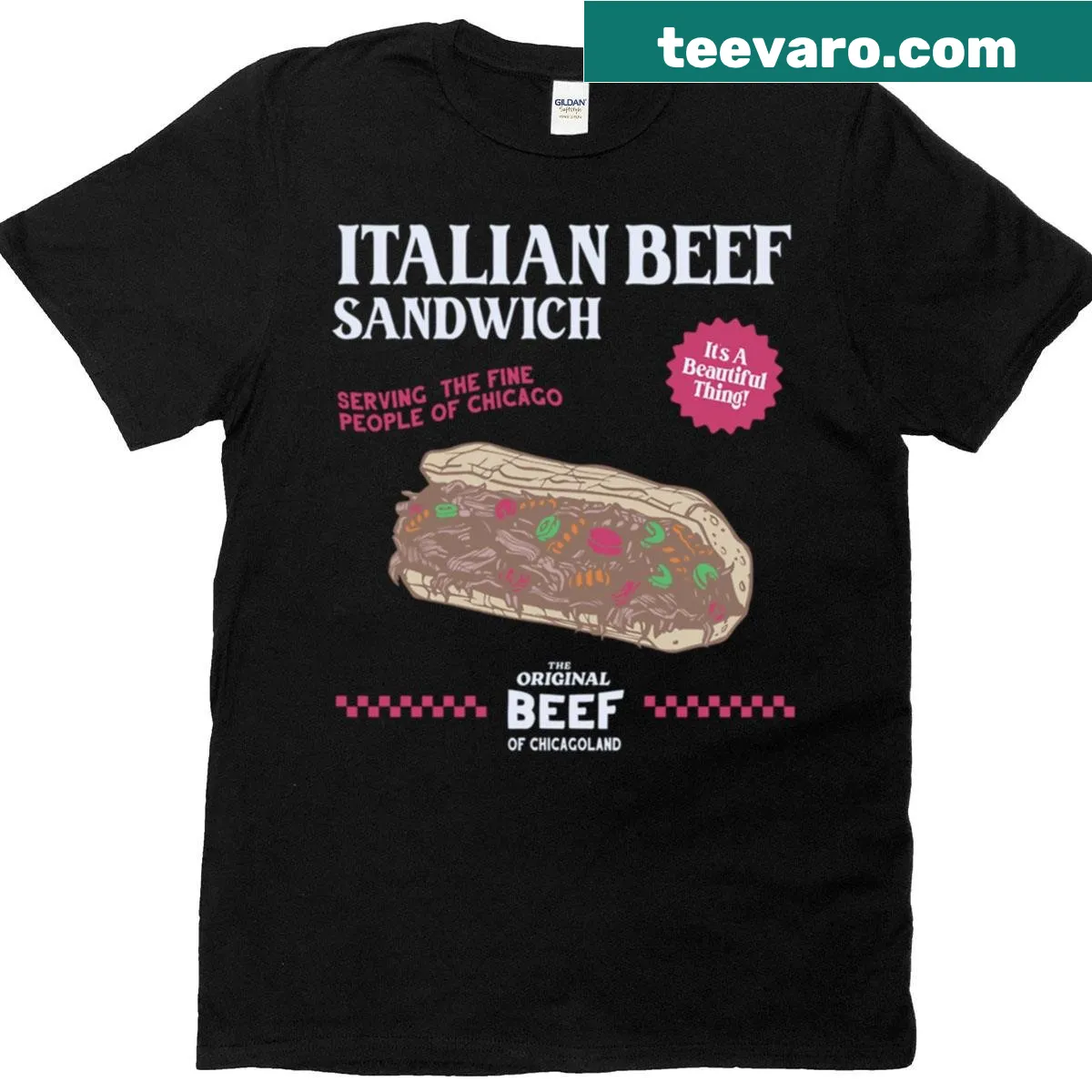 Retro Italian beef sandwich graphic inspired by The Bear TV show — on a men's t-shirt