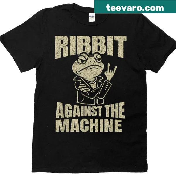 Humorous 'Ribbit Against The Machine' frog graphic T-shirt