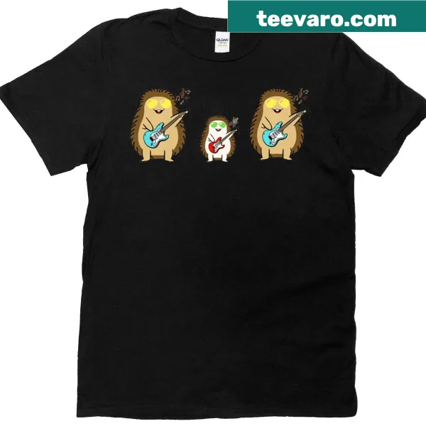 Adorable hedgehogs jamming with instruments on a fun T-shirt