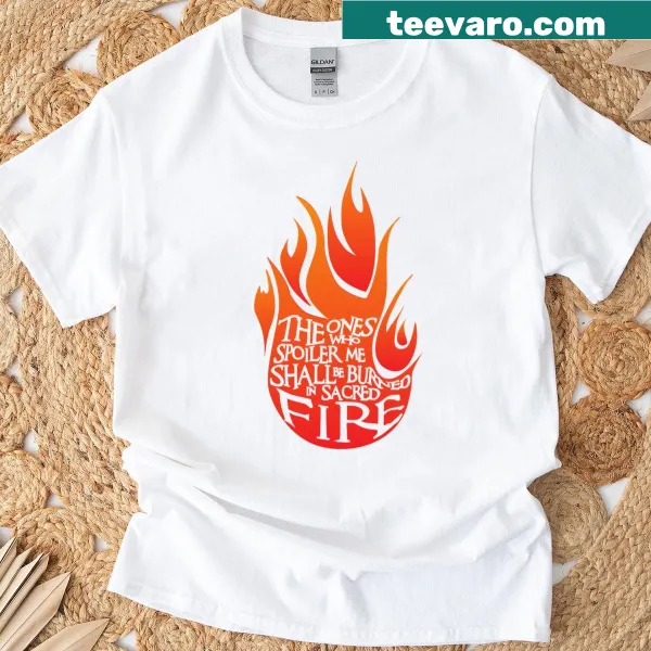 Bold 'Sacred Fire' design on a red T-shirt
