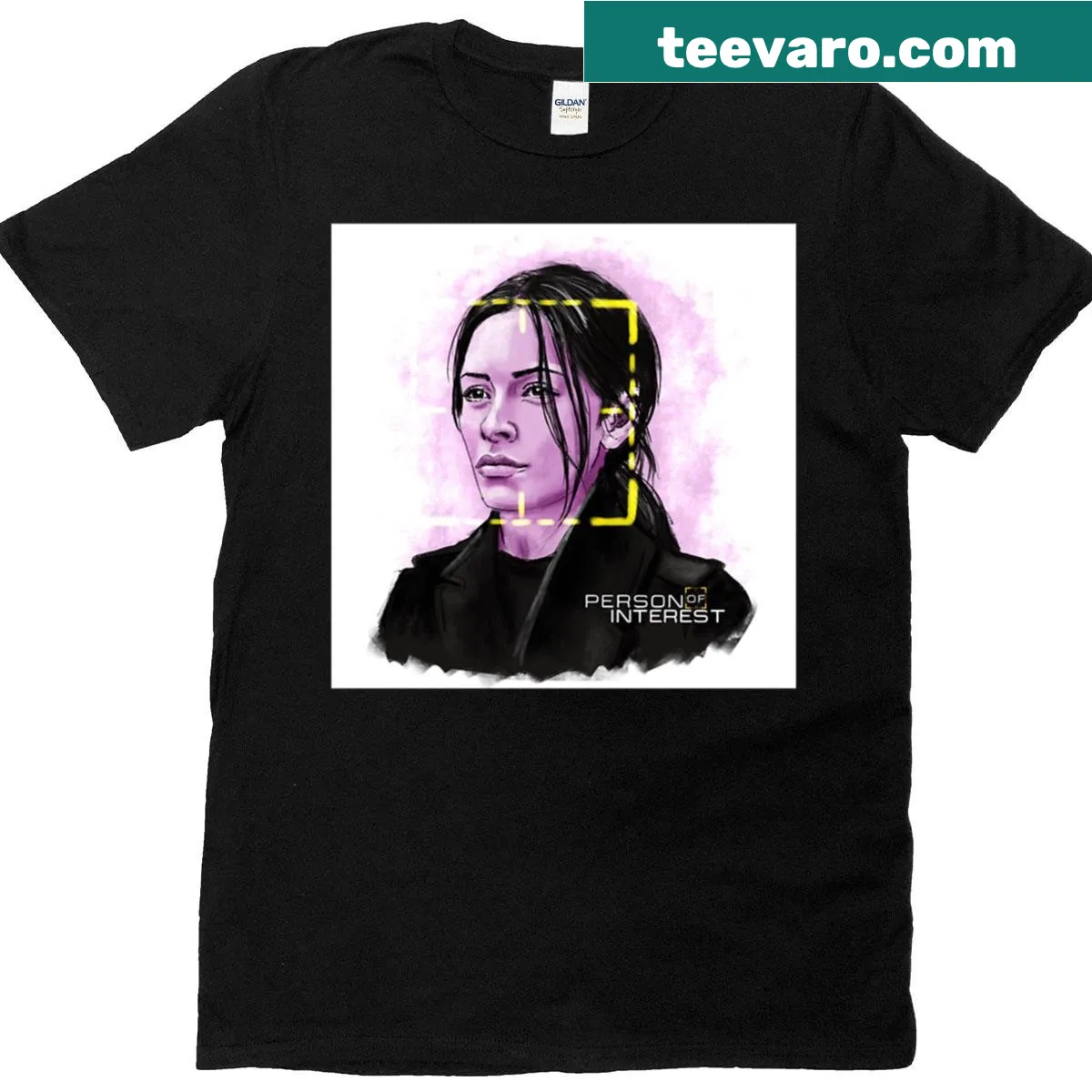 Illustrated Sameen Shaw design on a stylish t-shirt — on a men's t-shirt
