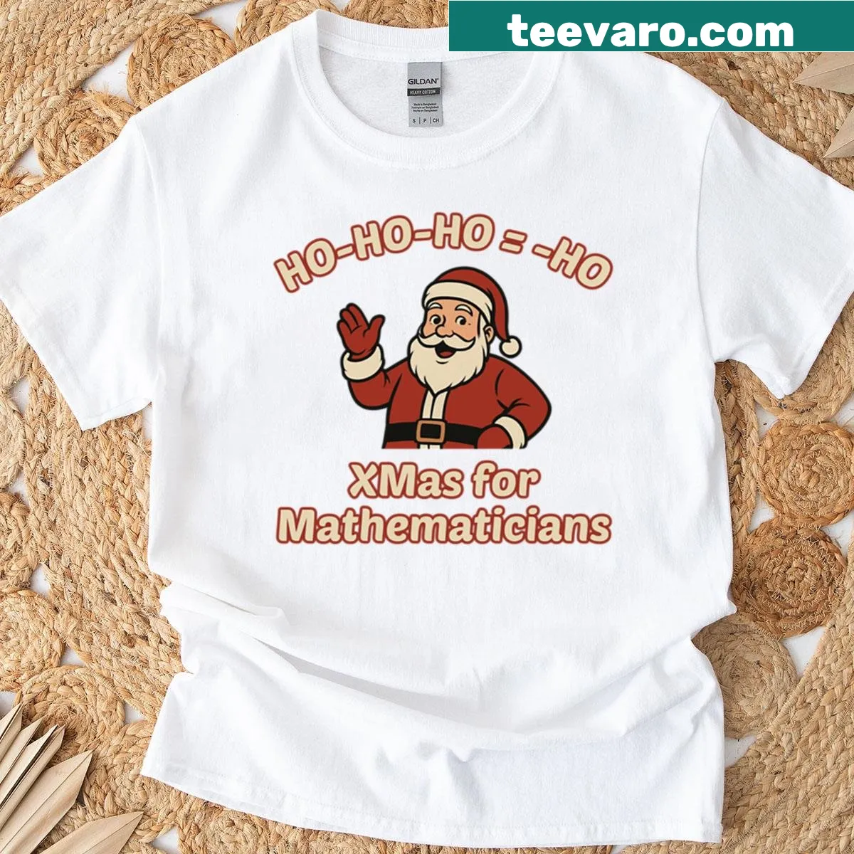Funny Christmas T-shirt featuring 'Santa Math Ho-ho-ho' design for math lovers. — on a men's t-shirt