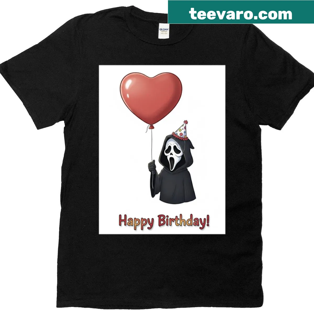 Funny Ghostface character from Scream for birthday meme T-shirt — on a men's t-shirt