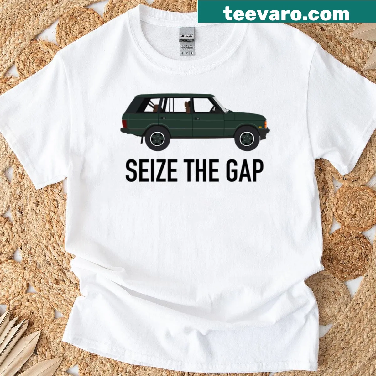 Motivational T-shirt with the phrase Seize The Gap — on a men's t-shirt