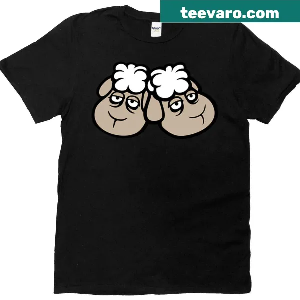 Adorable sheep couple T-shirt with tired expressions and a cozy theme