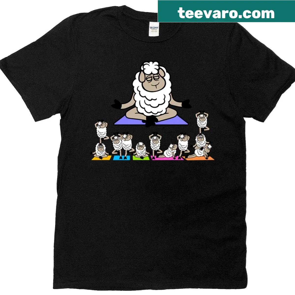 Cute t-shirt with a sleepy sheep character for yoga lovers — on a men's t-shirt