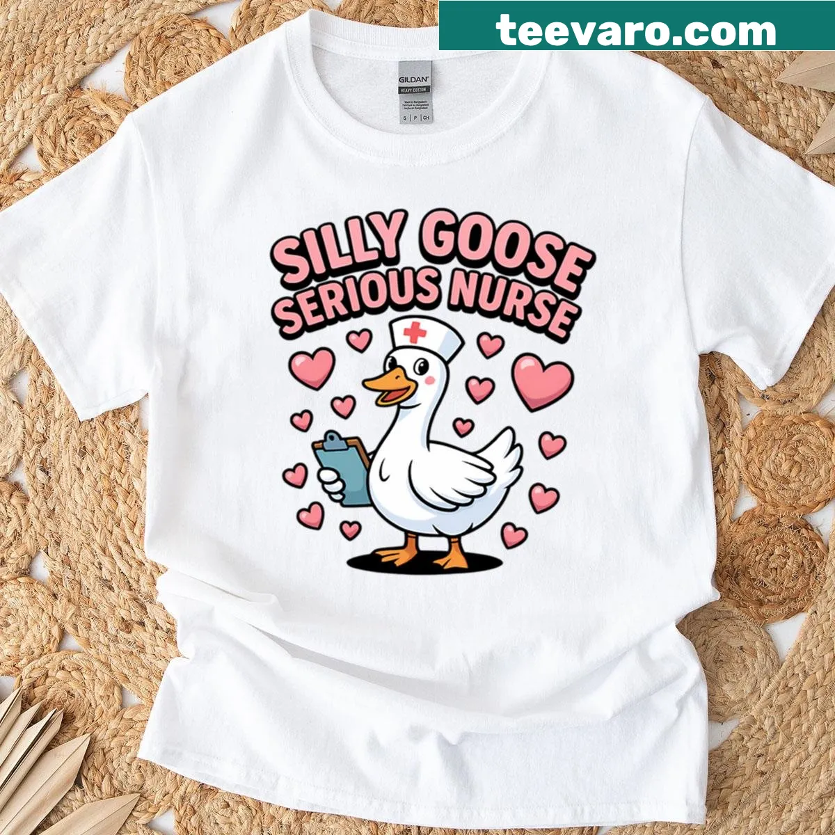 Cute nurse humor T-shirt with 'Silly Goose Serious Nurse' design — on a men's t-shirt