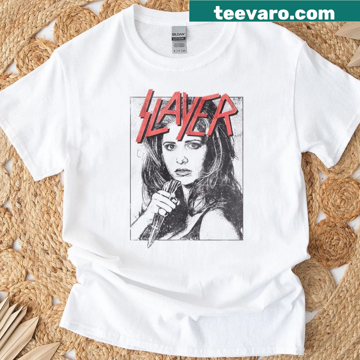 Illustrated Buffy T-shirt celebrating the iconic Slayer series — on a men's t-shirt
