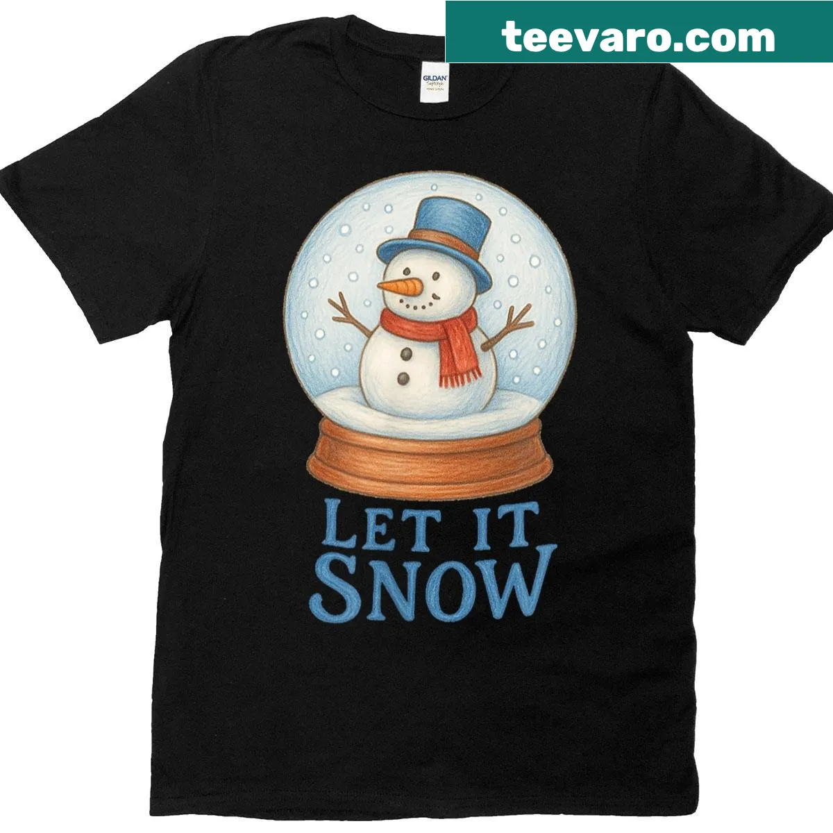 Snowman illustration in a snow globe on a T-shirt — on a men's t-shirt
