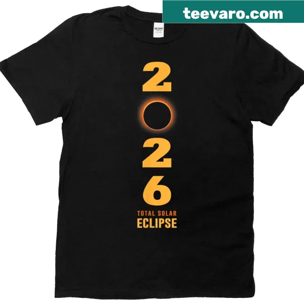 T-shirt featuring an illustration of the 2026 solar eclipse