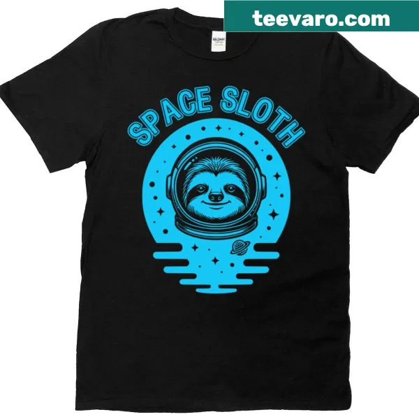 Funny t-shirt featuring a sloth astronaut design with a light bulb