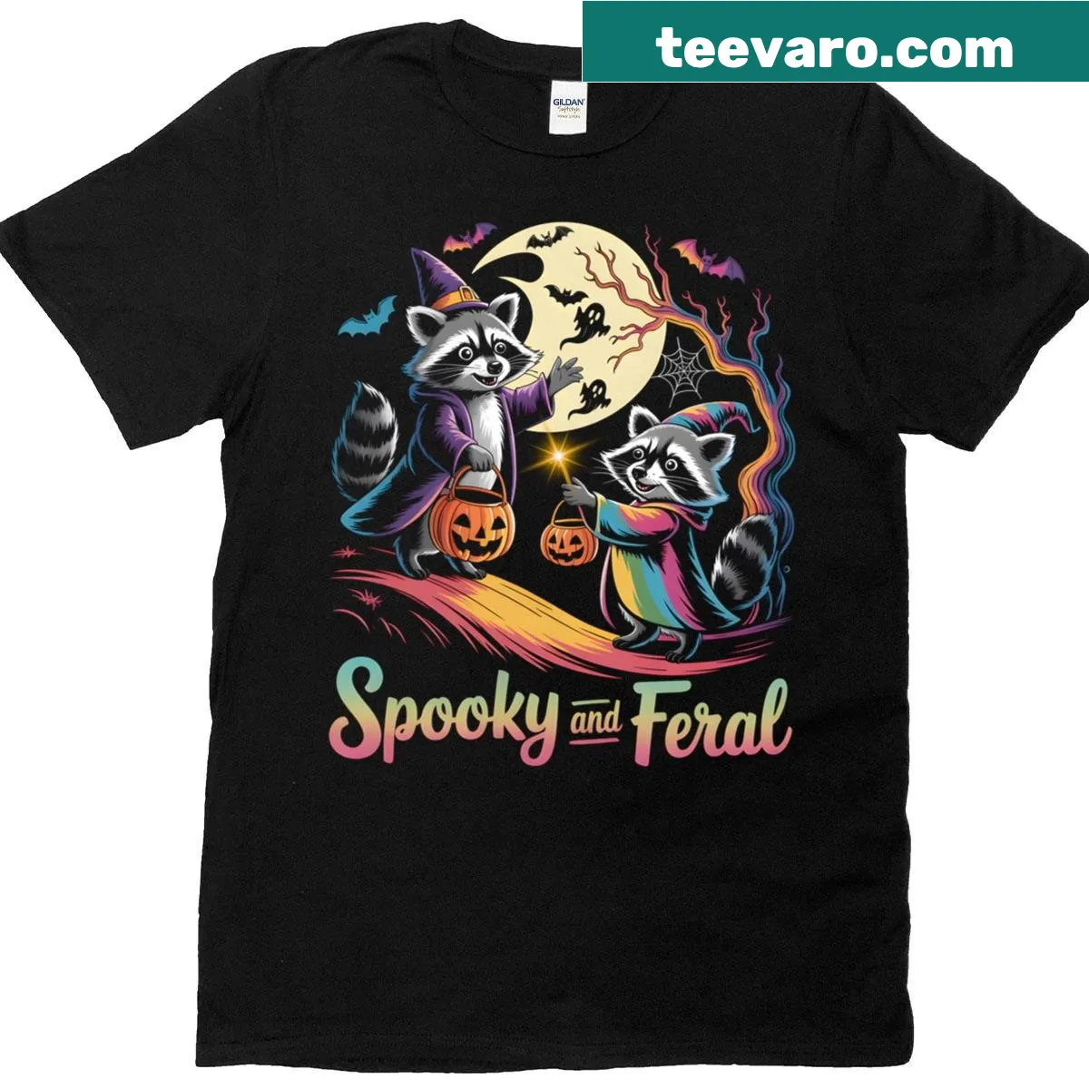 Halloween t-shirt with a cute ghost raccoon graphic — on a men's t-shirt