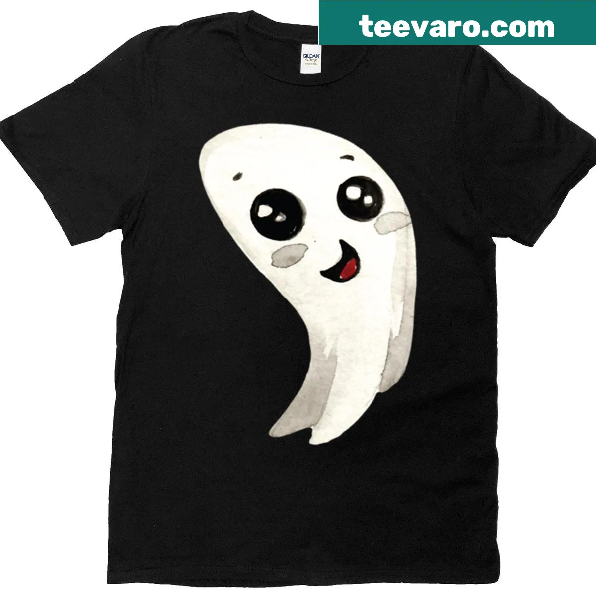 Cute Halloween T-shirt featuring a friendly ghost graphic — on a men's t-shirt