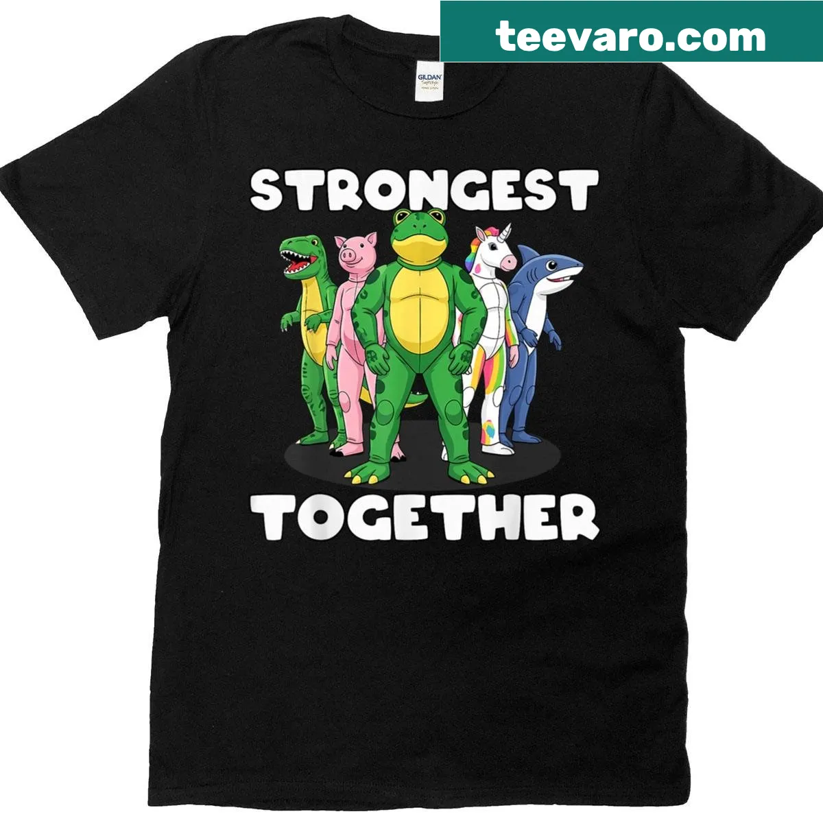Playful T-shirt with cartoon frogs in costumes for activism — on a men's t-shirt