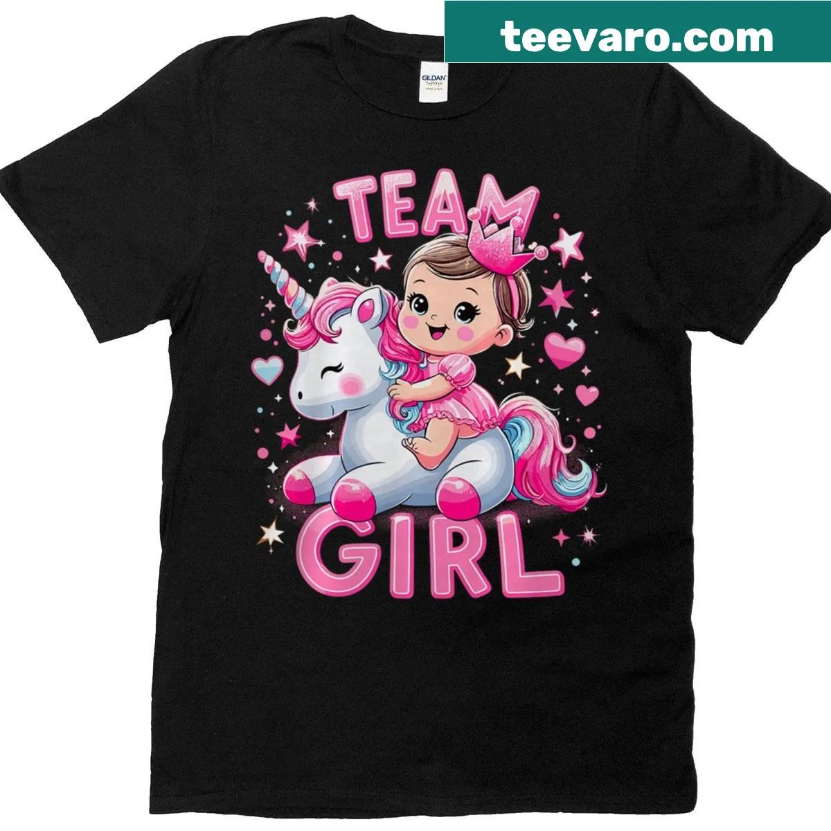 Baby shower t-shirt featuring a unicorn and 'Team Girl' text — on a men's t-shirt