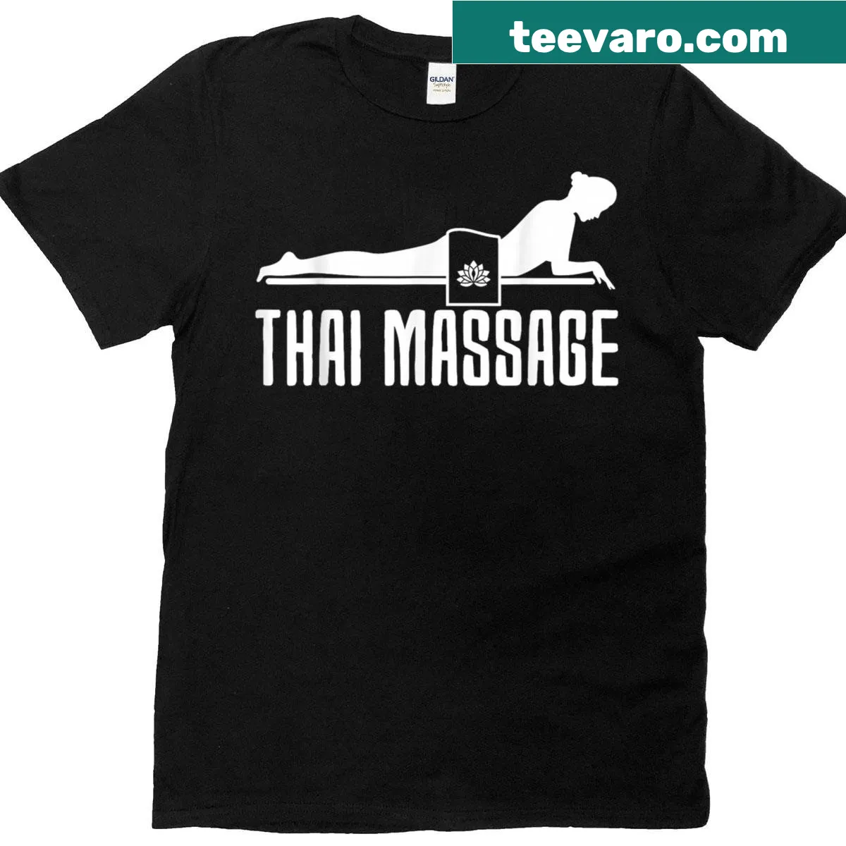 T-shirt for massage therapists featuring Thai massage design — on a men's t-shirt