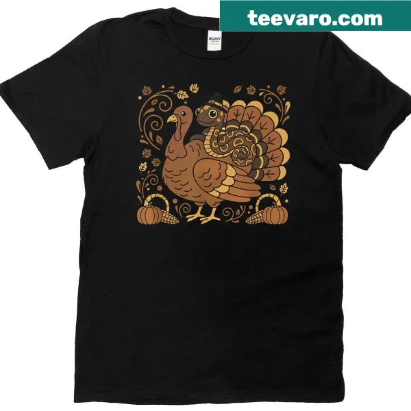 Cartoon snake dressed as a turkey for Thanksgiving T-shirt