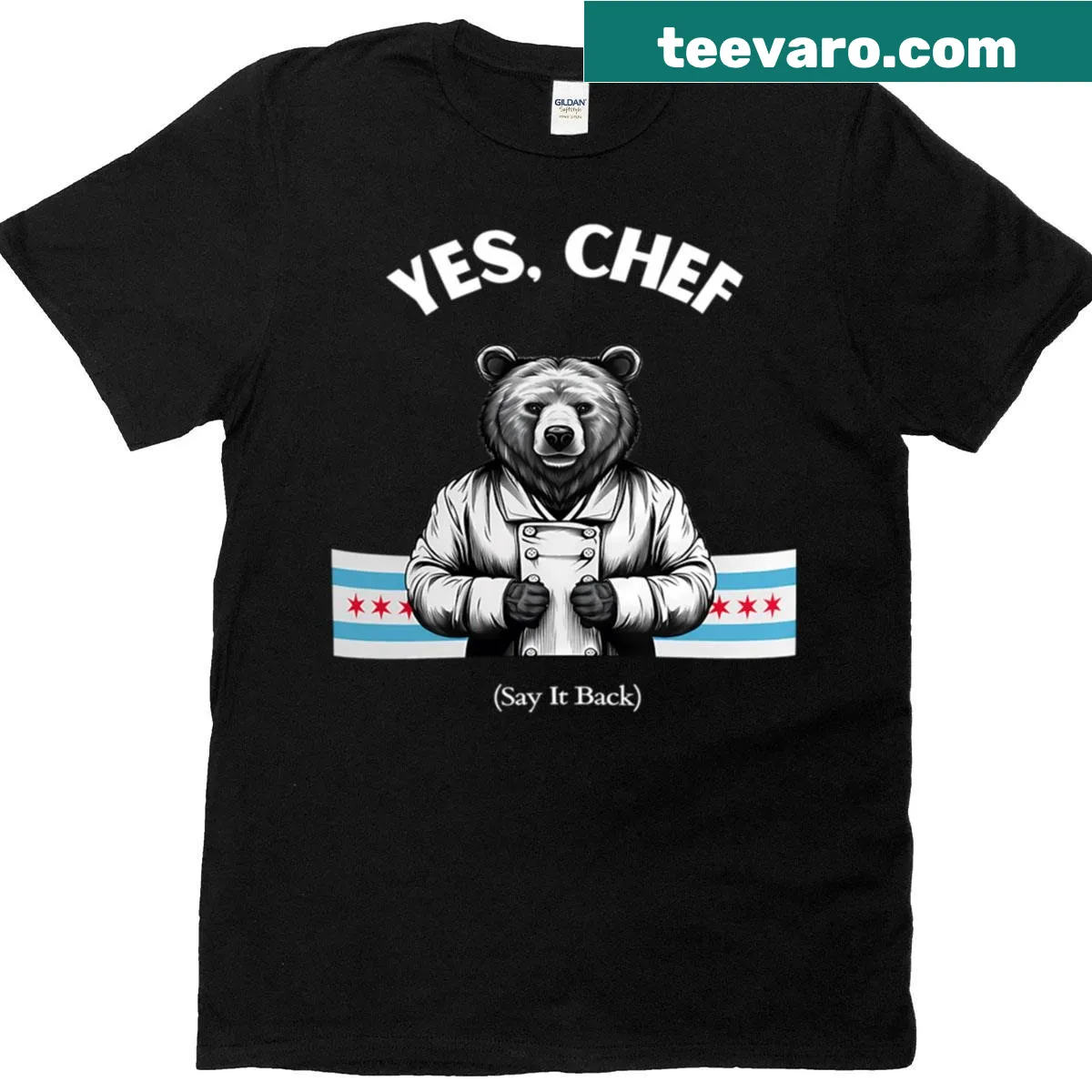 T-shirt featuring the phrase 'Yes Chef' with a graphic related to cooking — on a men's t-shirt