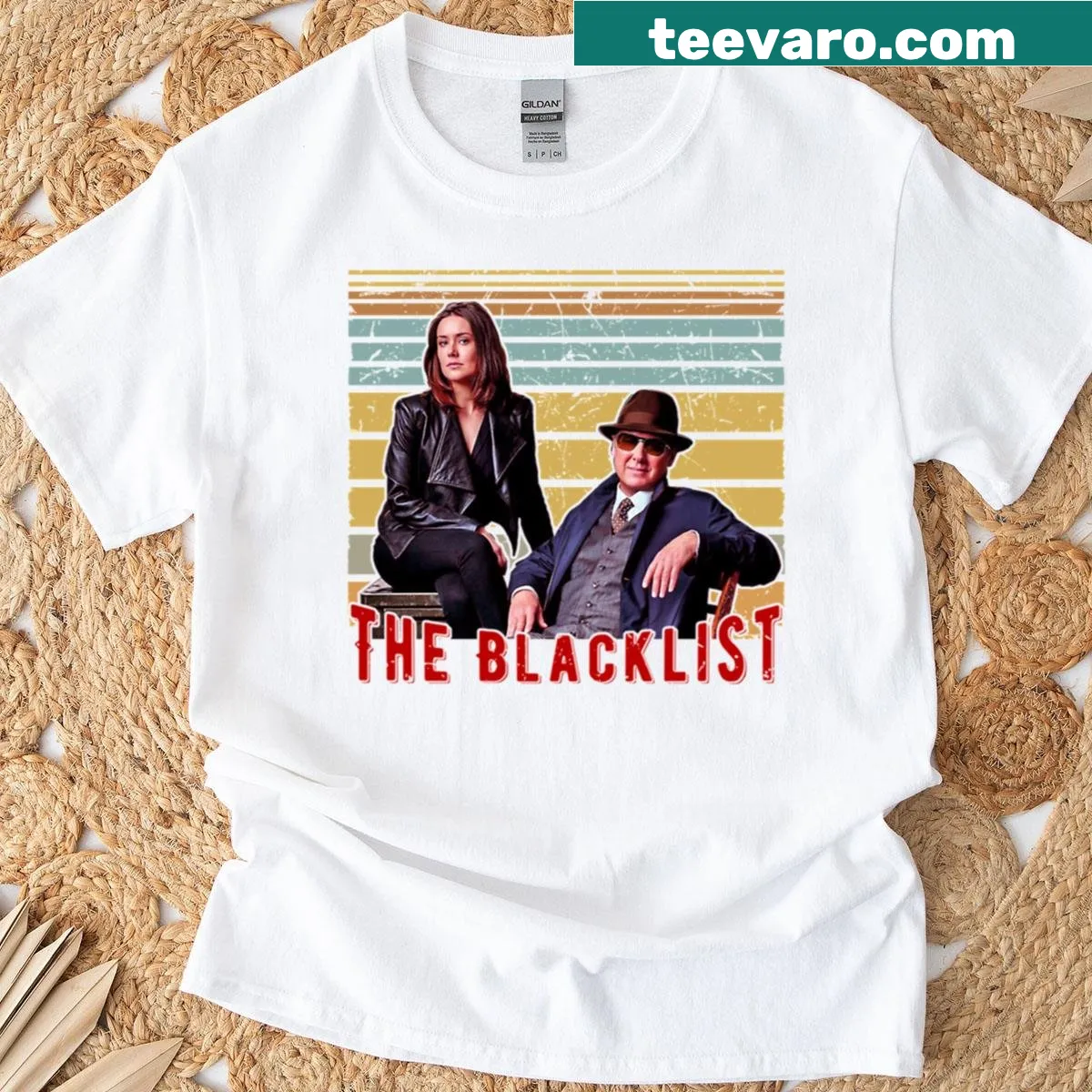 Vintage-style Blacklist T-shirt featuring classic movie elements — on a men's t-shirt