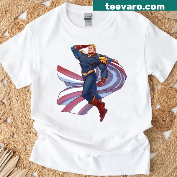 T-shirt depicting cartoon boys flying in the sky