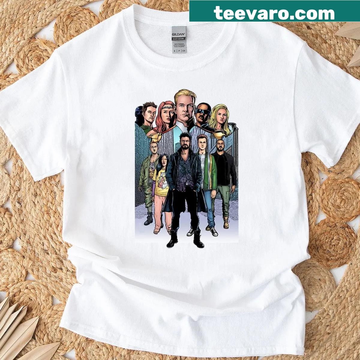 Retro-style t-shirt with playful vintage artwork — on a men's t-shirt