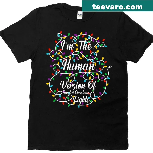 Illustration of tangled Christmas lights on a T-shirt
