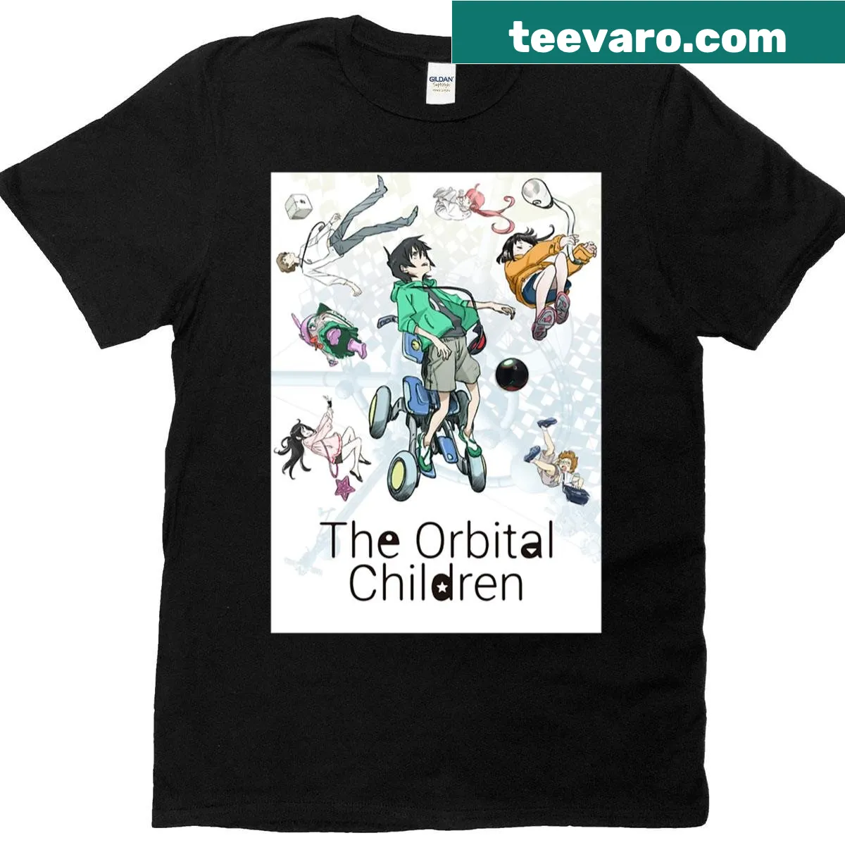 Whimsical T-shirt featuring children in a space theme — on a men's t-shirt