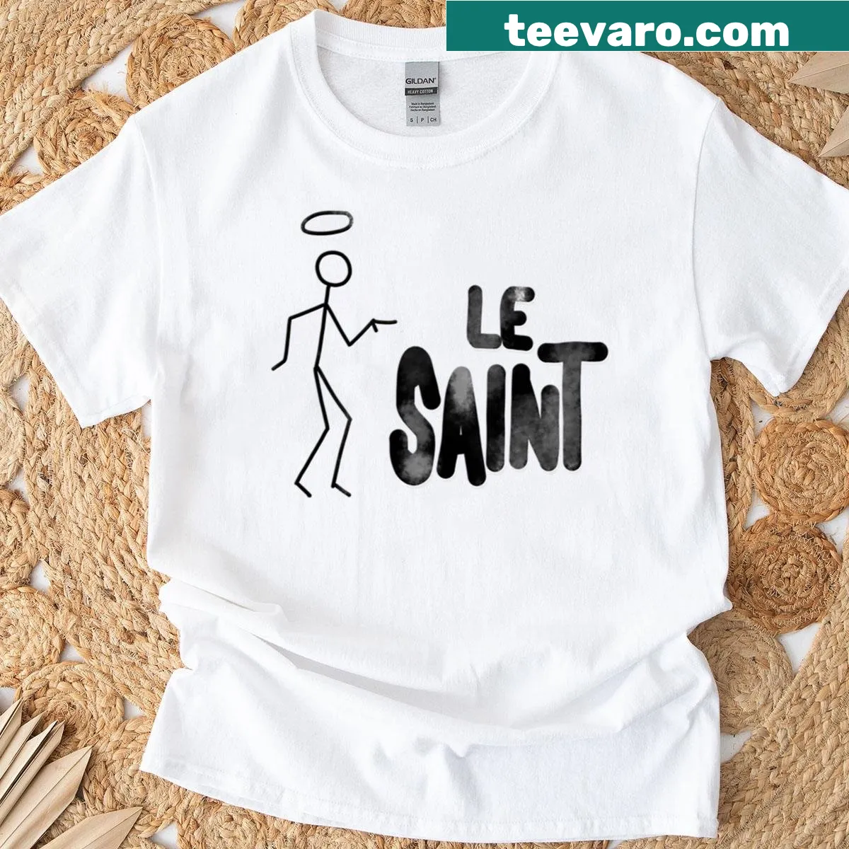 Illustrative T-shirt featuring The Saint character — on a men's t-shirt